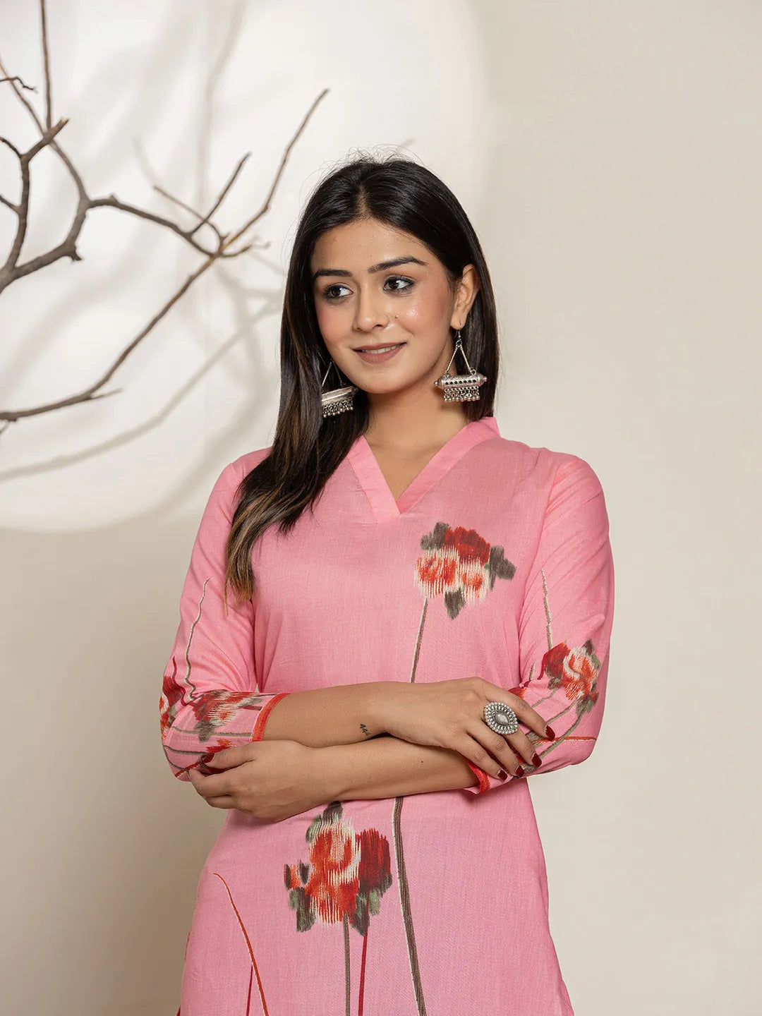 Yufta Pink Silk Blend Digital Print Kurta