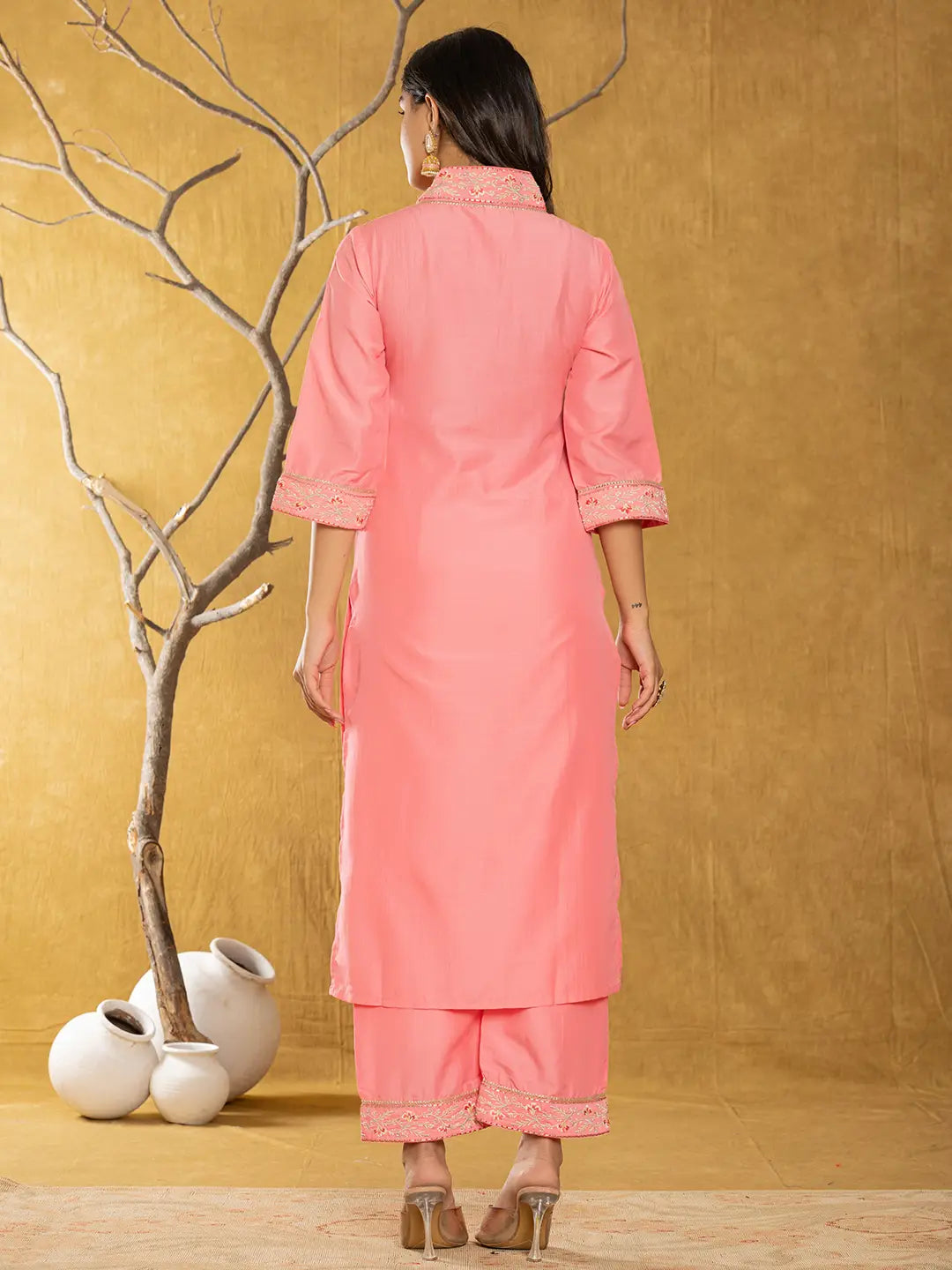 Yufta Pink Silk Blend Pakistani Style Kurta Dupatta Set