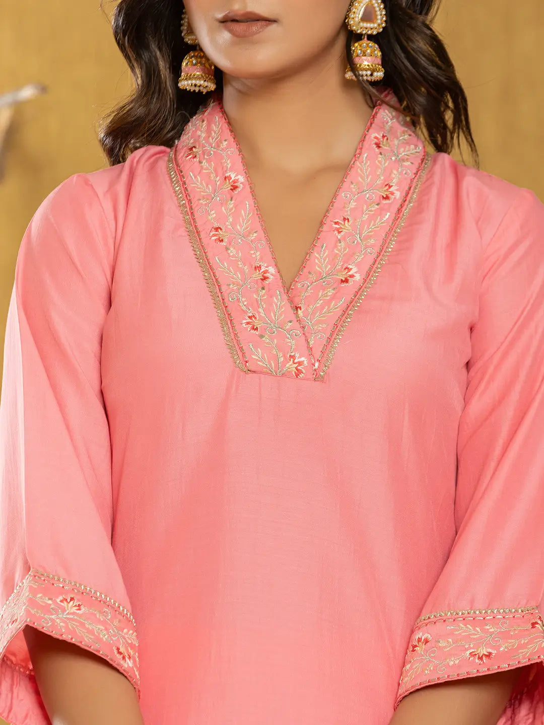 Yufta Pink Silk Blend Pakistani Style Kurta Dupatta Set