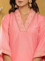 Thumbnail for Yufta Pink Silk Blend Pakistani Style Kurta Dupatta Set