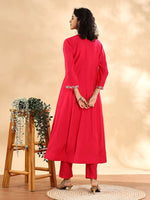 Thumbnail for Yufta Pink Silk Embroidered Angrakha Kurta Pant Set With Organza Dupatta Set