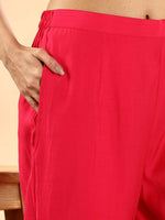 Thumbnail for Yufta Pink Silk Embroidered Angrakha Kurta Pant Set With Organza Dupatta Set