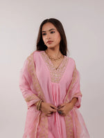 Thumbnail for Yufta Pink Silk Embroidered Kurta Dupatta Set