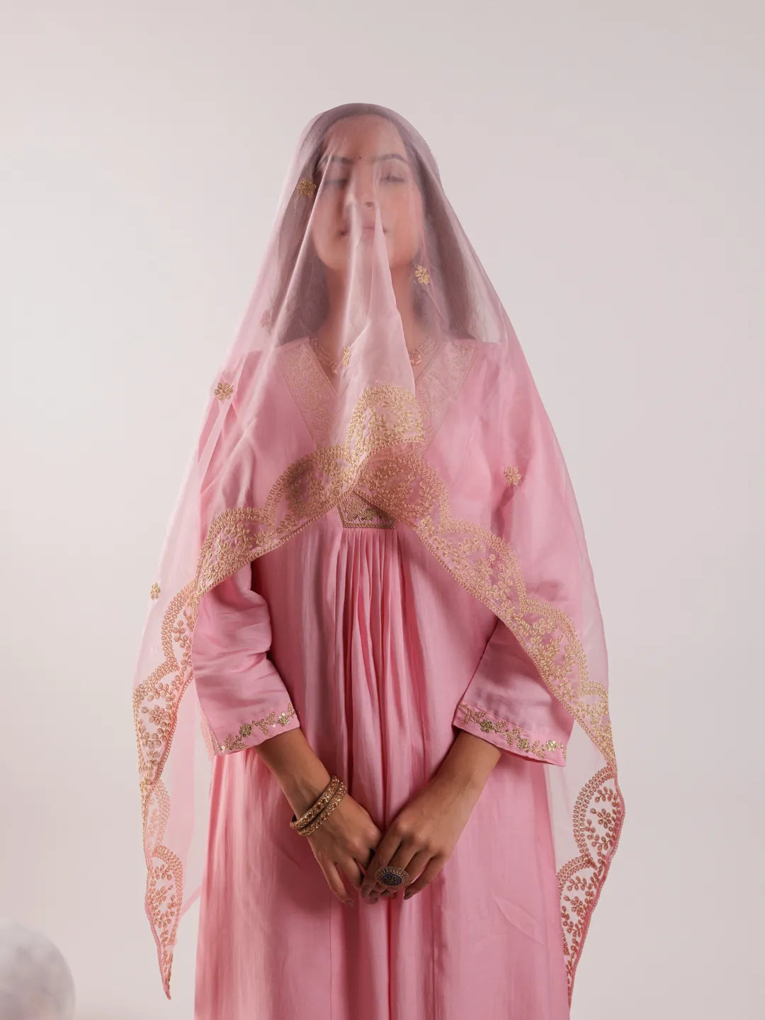 Yufta Pink Silk Embroidered Kurta Dupatta Set