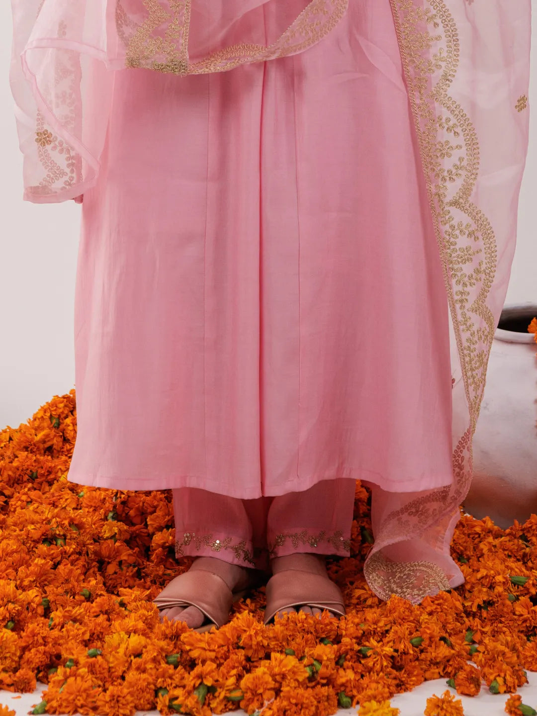 Yufta Pink Silk Embroidered Kurta Dupatta Set