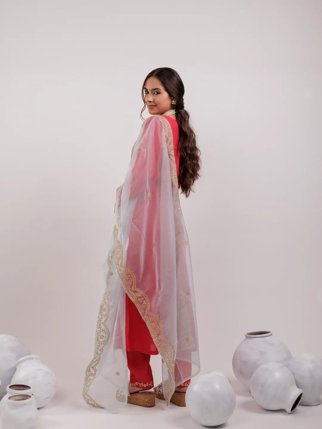 Yufta Pink Silk Embroidered Kurta Dupatta Set