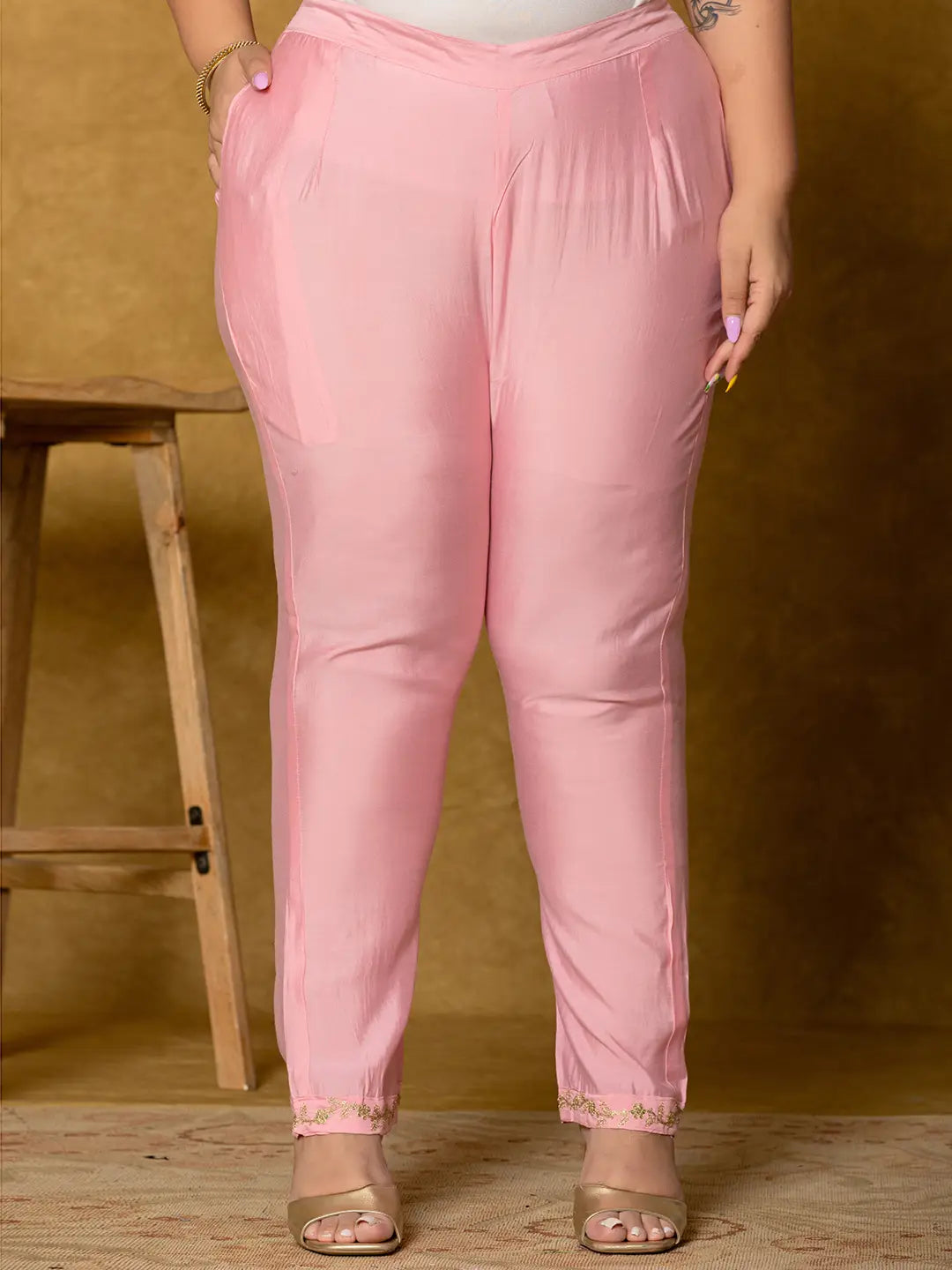 Yufta Pink Silk Embroidered Plus Size Kurta Dupatta Set