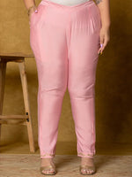 Thumbnail for Yufta Pink Silk Embroidered Plus Size Kurta Dupatta Set