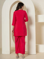 Thumbnail for Yufta Pink Thread_Work Shirt And Palazzo Silk Blend Co-Ord Set