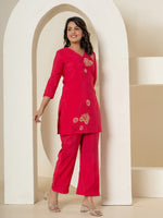 Thumbnail for Yufta Pink Thread_Work Shirt And Palazzo Silk Blend Co-Ord Set