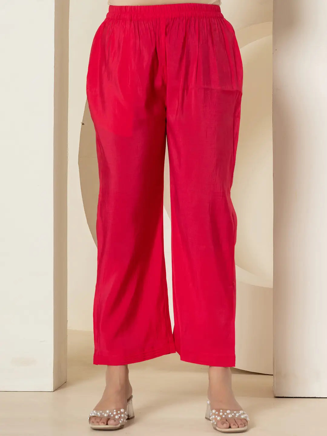 Yufta Pink Thread_Work Shirt And Palazzo Silk Blend Co-Ord Set
