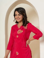 Thumbnail for Yufta Pink Thread_Work Shirt And Palazzo Silk Blend Co-Ord Set