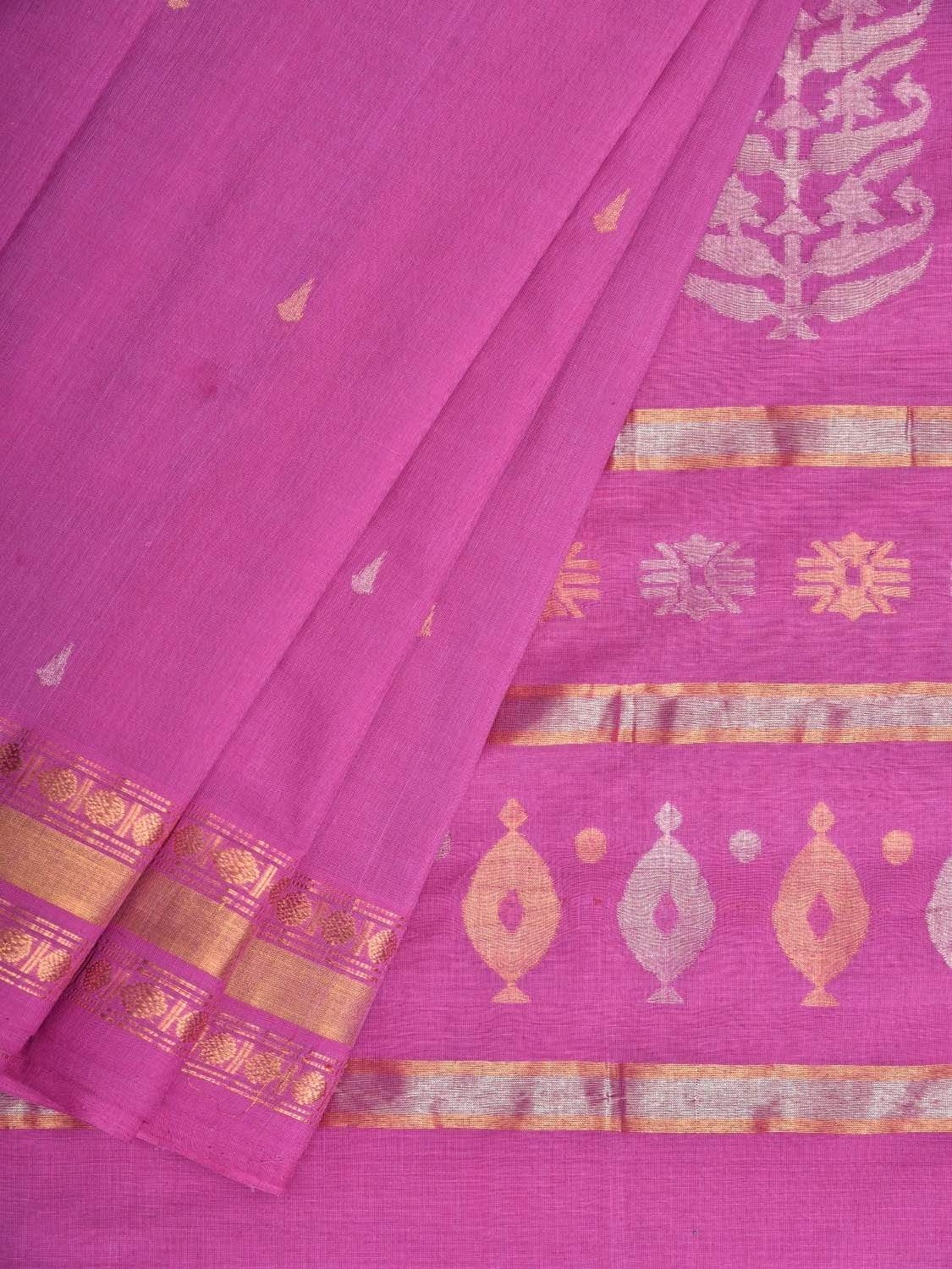 Pink Uppada Cotton Handloom Saree with Karpur Pallu Design - Global Threads - Distacart