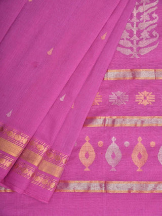Pink Uppada Cotton Handloom Saree with Karpur Pallu Design - Global Threads - Distacart