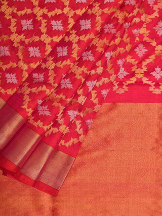 Pink Uppada Silk Handloom Saree with All Over Grill Design - Global Threads - Distacart