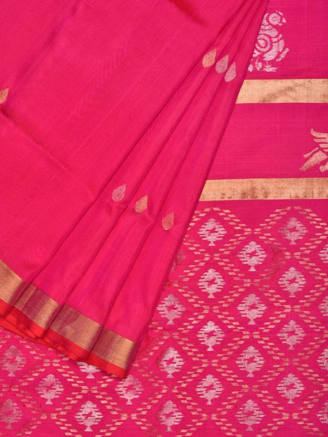 Pink Uppada Silk Handloom Saree with Birds and Jamdani Pallu Design - Global Threads - Distacart