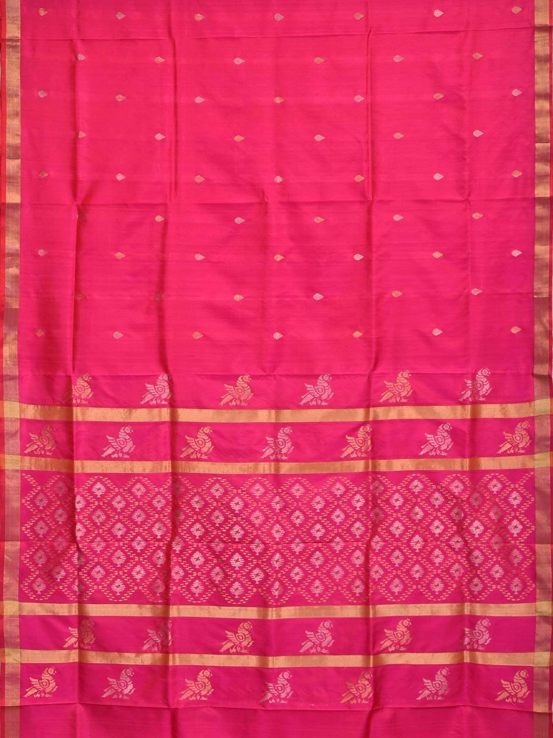 Pink Uppada Silk Handloom Saree with Birds and Jamdani Pallu Design - Global Threads - Distacart