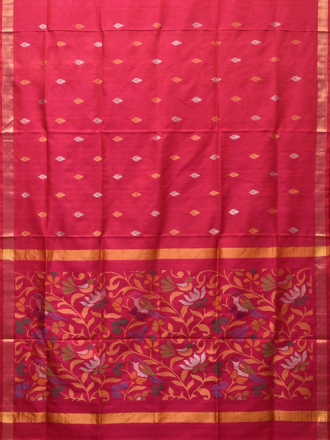 Pink Uppada Silk Handloom Saree with Floral and Birds Design - Global Threads - Distacart