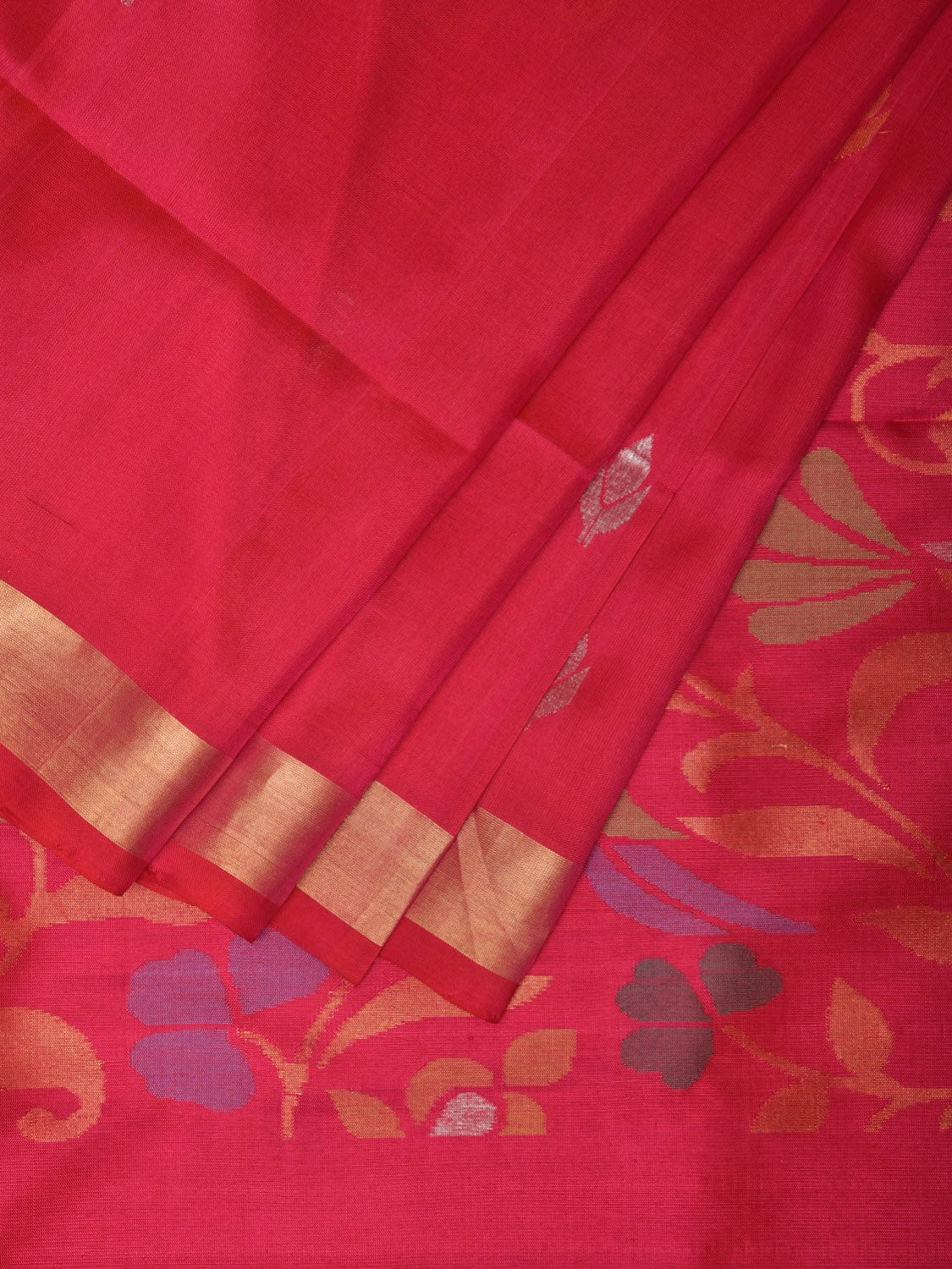 Pink Uppada Silk Handloom Saree with Floral and Birds Design - Global Threads - Distacart