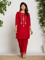 Thumbnail for Yufta Pink Velvet Embroidered Co-Ord Set With Cotton Lining