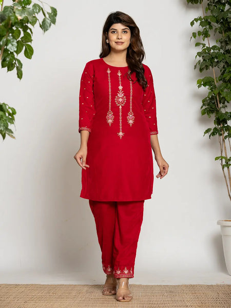 Yufta Pink Velvet Embroidered Co-Ord Set With Cotton Lining