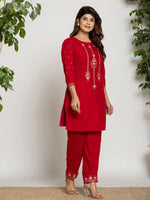Thumbnail for Yufta Pink Velvet Embroidered Co-Ord Set With Cotton Lining