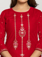 Thumbnail for Yufta Pink Velvet Embroidered Co-Ord Set With Cotton Lining