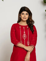 Thumbnail for Yufta Pink Velvet Embroidered Co-Ord Set With Cotton Lining