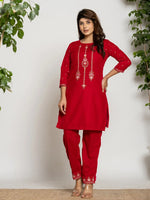 Thumbnail for Yufta Pink Velvet Embroidered Co-Ord Set With Cotton Lining