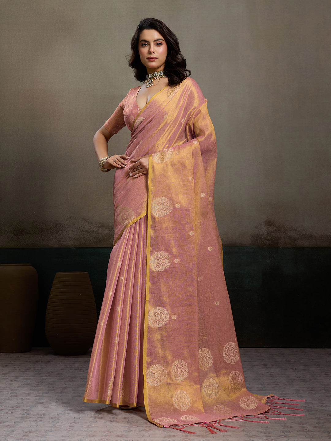 Anaita Pink Tissue Silk Woven Saree With Blouse - Dista