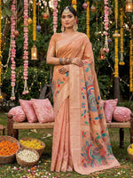 Thumbnail for Anaita Pink Linen Cotton Woven Saree With Blouse - Dista