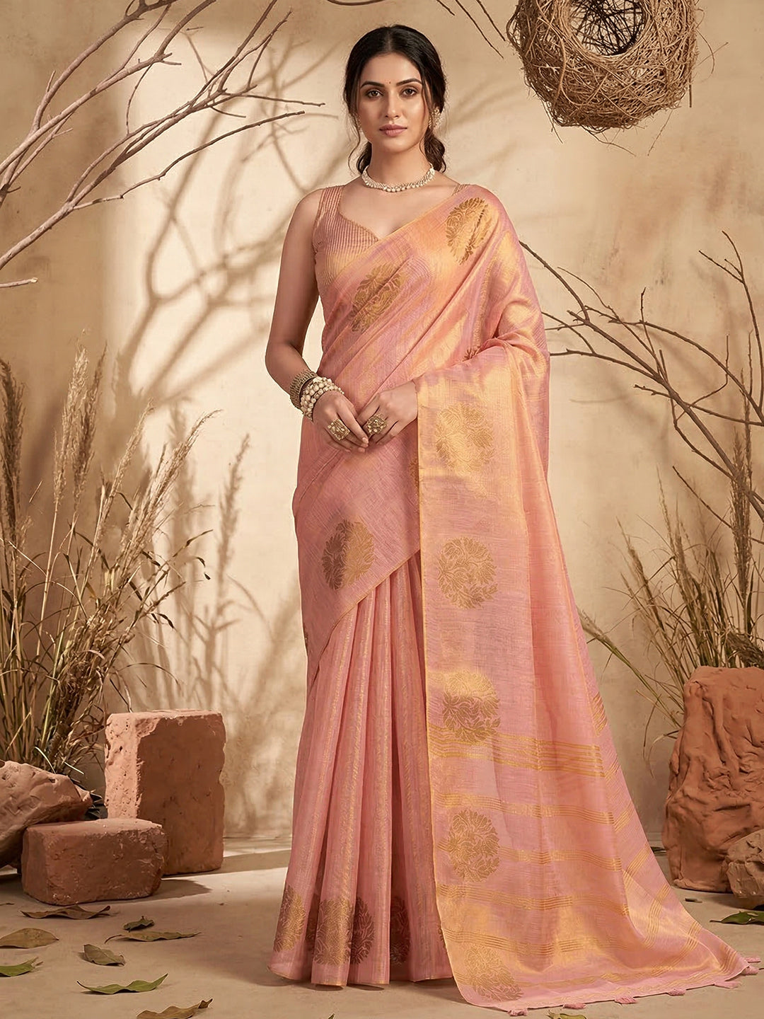 Anaita Pink Tissue Silk Woven Saree With Blouse - Dista