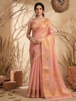 Thumbnail for Anaita Pink Tissue Silk Woven Saree With Blouse
