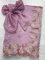 Thumbnail for Evanik Leno Net Organza Embroidered Work Saree With Unstitched Blouse - Distacart