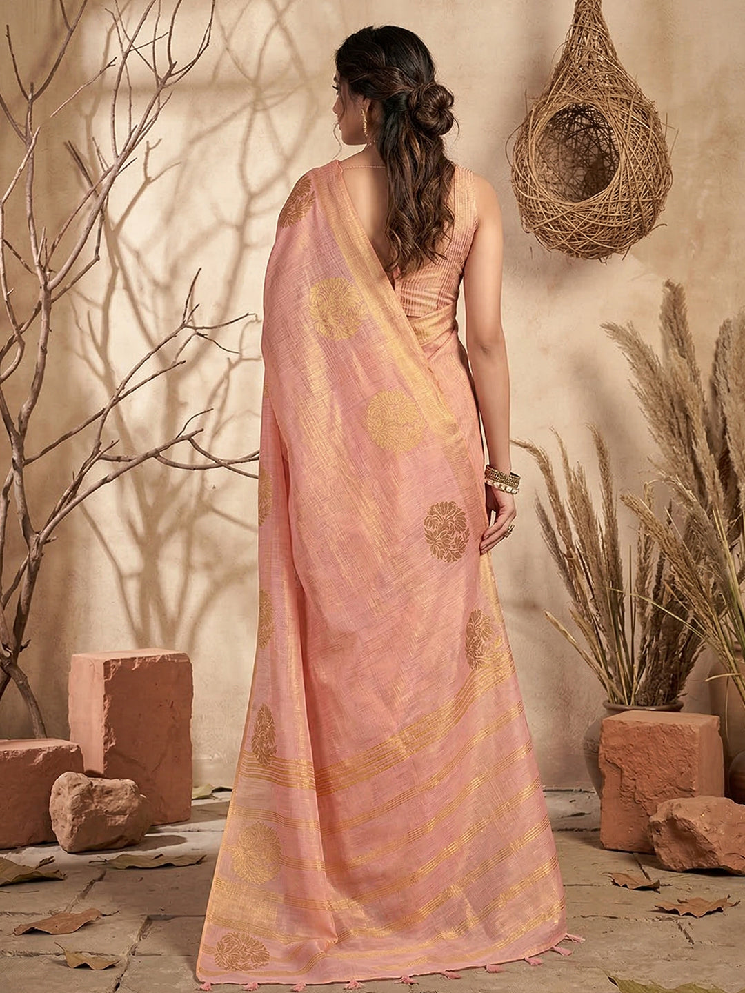 Anaita Pink Tissue Silk Woven Saree With Blouse
