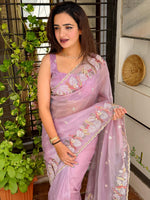 Thumbnail for Evanik Leno Net Organza Embroidered Work Saree With Unstitched Blouse - Distacart