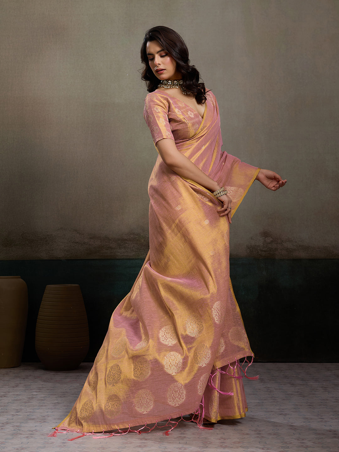 Anaita Pink Tissue Silk Woven Saree With Blouse - Dista