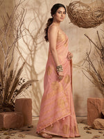 Thumbnail for Anaita Pink Tissue Silk Woven Saree With Blouse