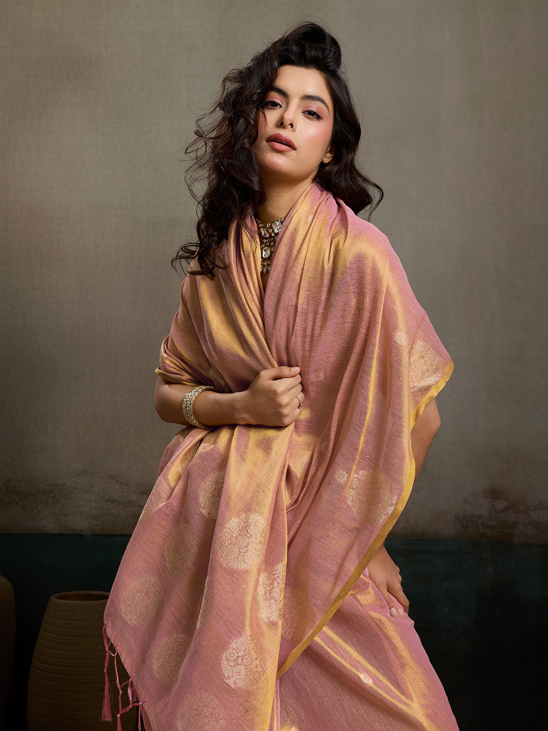 Anaita Pink Tissue Silk Woven Saree With Blouse - Dista