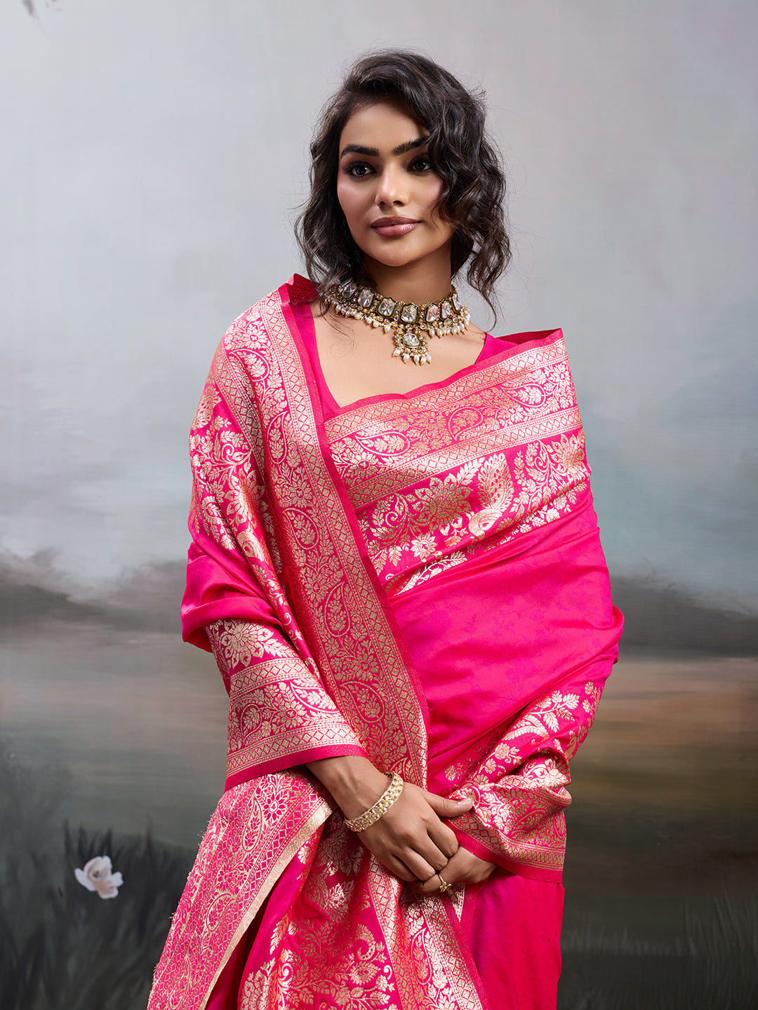 Anaita Pink Silk Blend Woven Saree With Blouse - Dista