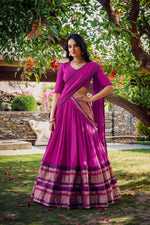 Thumbnail for Evanik Women Pure Chanderi Plain With Zari Weaving Work Border Stitched Lehenga With Unstitched Blouse Dupatta(Up to 42)