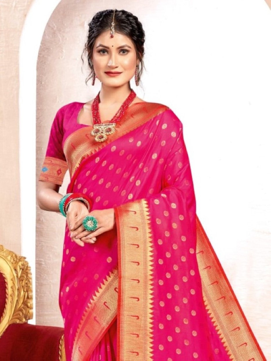 Anaita Pink Banarasi Saree With Blouse Piece - Distacart