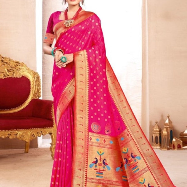 Anaita Pink Banarasi Saree With Blouse Piece - Distacart
