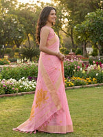 Thumbnail for Anaita Pink Linen Saree With Blouse Piece - Distacart