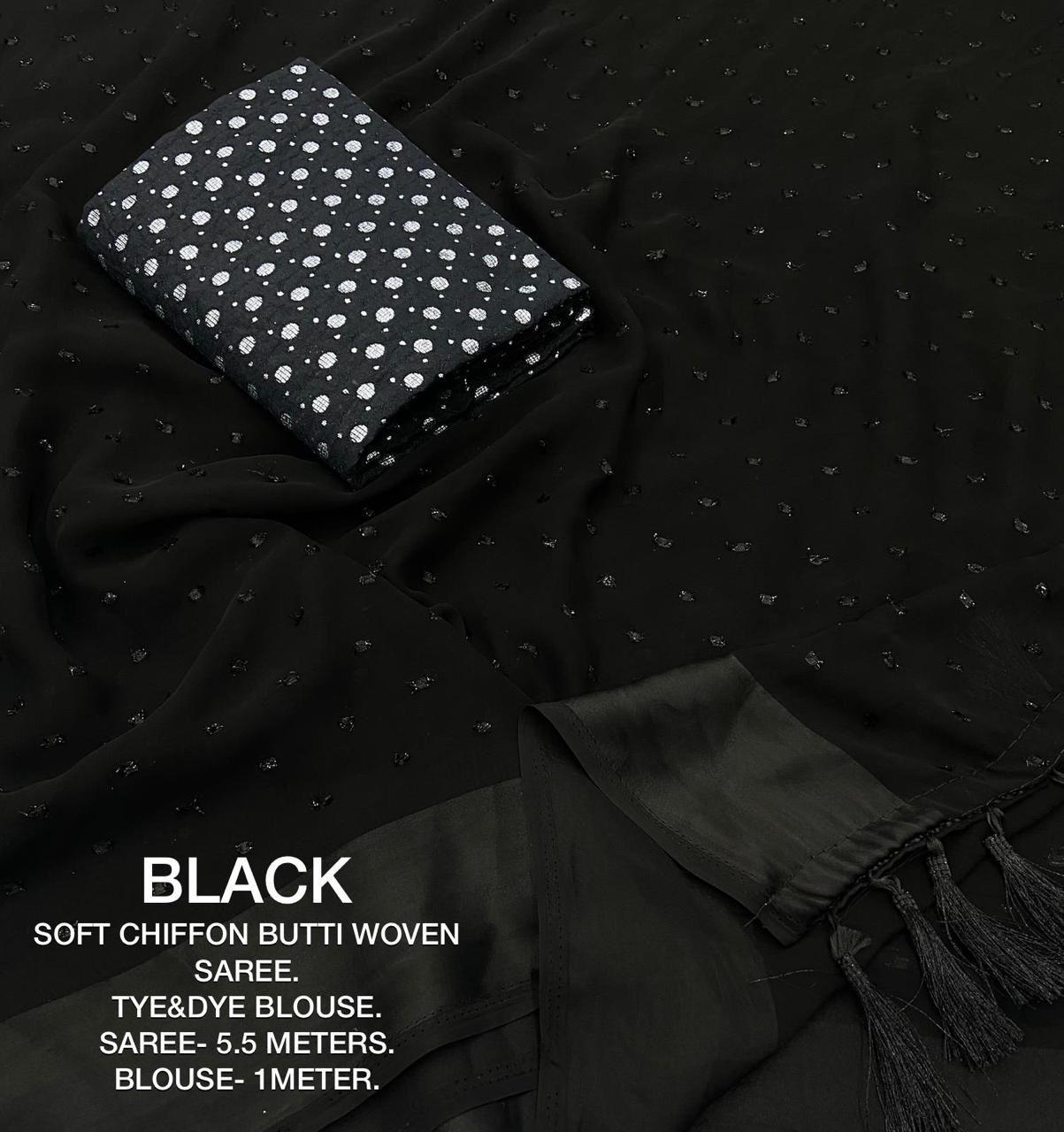 Black Poly Chiffon Woven Design Saree with Unstitched Blouse - Hiral Fashion - Distacart