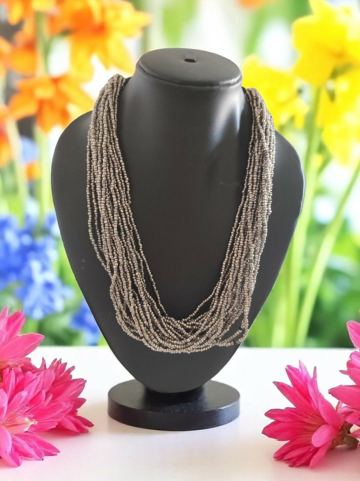 Inhanns Handmade Beaded Multilayer Necklace, 20 Layers - Gray - Distacart