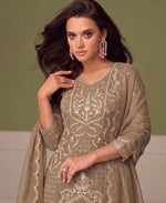 Thumbnail for KC Beautiful Beige Chiffon Silk Hand Embroidery Suit For Women - Dista