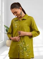 Thumbnail for Joban Fashion Green Cotton, Linen Embroidered Readymade Cord Set - Distacart