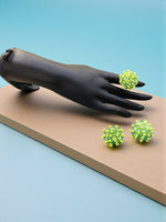 Thumbnail for Inhanns Rangmani Crystal Duo – Adjustable Ring + Statement Earrings Set - Neon Green - Distacart