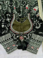 Thumbnail for Vastranavya Mehendi Viscose Velvet Thread Sequence Work Top-Bottom With Dupatta